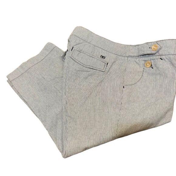 IZOD Nautical Navy and White Pinstripe Pants Cropped Cotton Buttons Size 10 - Picture 2 of 11